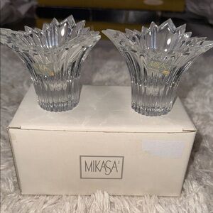 Mikasa Dante Clear Crystal Candle Holders Made in Germany in Original Box Set/2